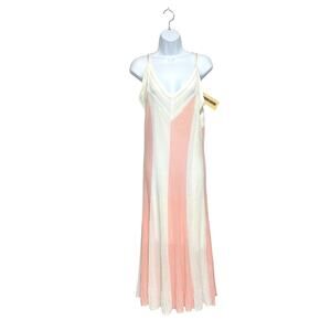Novo Trapo Collection Woven Striped Sleeveless Midi Dress NWT Sz L White Pink